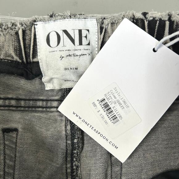 ONE Teaspoon Harley Killers Cropped Skinny Jeans in Black Washed Leather Pockets - Picture 7 of 9